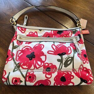 Coach Poppy Flora Hippie Shoulder Bag with White Patent Trim